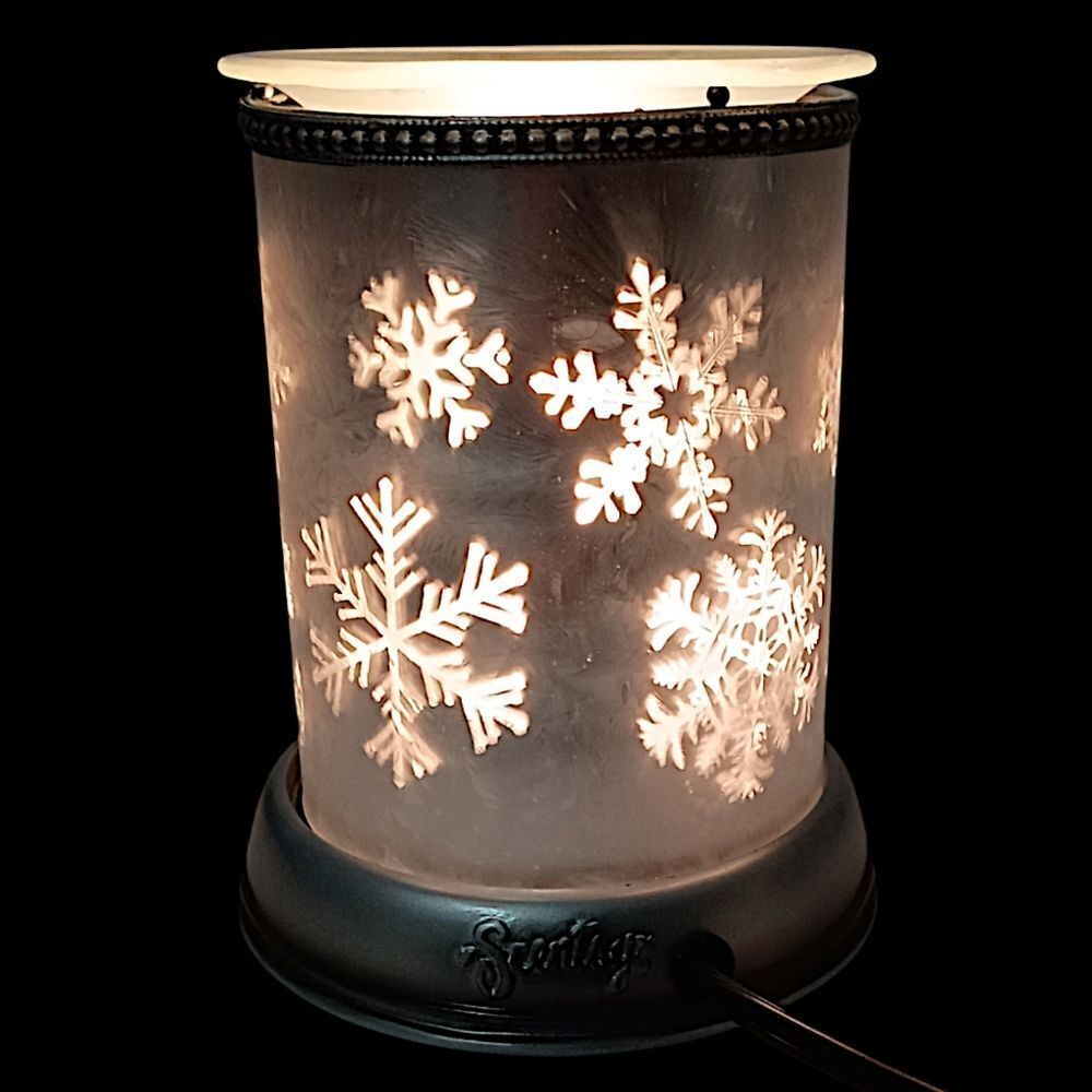Scentsy Silver Frost Glass Shade Base Wax Warmer Lampshade Collection Snowflake.
